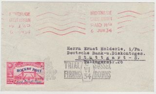 U.  K.  1934 (6.  6. ) Cover Rocket Mail Brighton & Hove To Stuttgart Germany