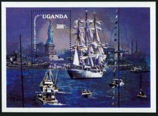 Uganda 509,  Mnh.  Michel 489 Bl.  61.  Statue Of Liberty,  Centenary,  1986.  Ships.