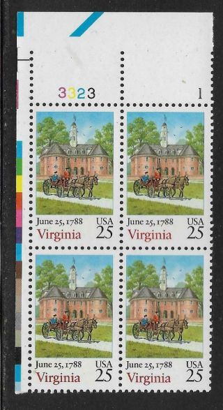 Scott 2345 Us Stamp 1988 25c Virginia Plate Block Of 4 Ul