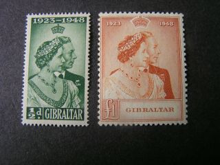 Gibraltar,  Scott 121/122 (2),  Complete Set 1948 Royal Silver Wedding Issue.  Mh