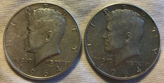 (2) 1964 Silver Kennedy Half Dollars D John F 50 Cents