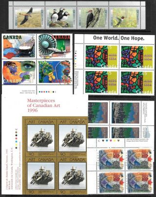 Canada 1996 Range Of Issues In Blocks,  Paness,  Um/mint Hinged.  Face $41.  96.