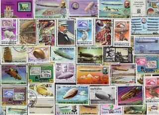 50 All Different Zepplins On Stamps
