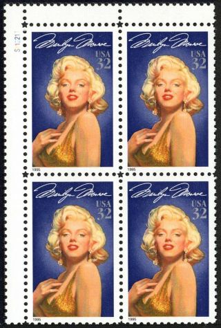 Usa Sc.  2967 32c Marilyn Monroe 1995 Mnh Plate Block