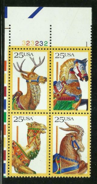 Scott 2390 - 93 Us Stamp 1988 25c Carousel Animals Plate Block Of 4 Ul323232 - 1 Mnh