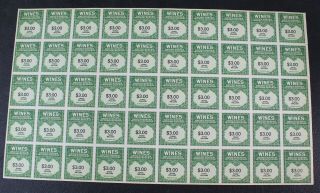 Ckstamps: Us Wine Stamps Scott Re154 Sheet.  50 Nh Ngai Couple Perf Seaprated$1750
