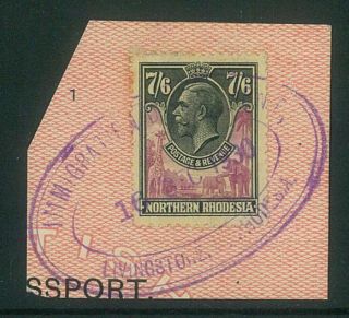 Nth Rhodesia - 1925 Kgv 7/6 On Passport Piece (es456a)