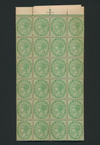 India Stamps 1900 Qv 1/2a Yellow - Green Sg 114 X24 Og Multiple,  Mnh