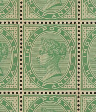 INDIA STAMPS 1900 QV 1/2a YELLOW - GREEN SG 114 x24 OG MULTIPLE,  MNH 3