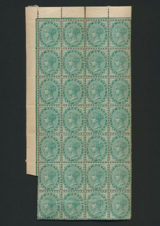 India Stamps 1882 Qv 1/2a Blue - Green Block X28,  Sg 85 Scarce Large Mnh Multiple