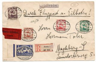 1921 Danzig To Germany Reg Express Airmail Cover,  High Value Franking