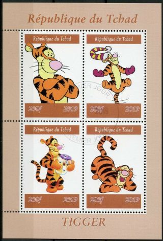 Chad 2019 Cto Tigger Winnie The Pooh Bear 4v M/s Disney Cartoons Stamps