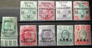British Somaliland Qv & Kevii Offical Stamp Hinged Vgc 9 Stamps
