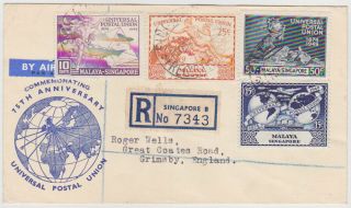Malaya Singapore 1949 (10.  10. ) Reg.  Airmail Up.  U.  Set Franking To U.  K.