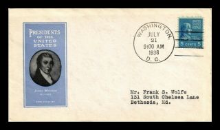 Dr Jim Stamps Us James Monroe Presidential Series Fdc Cover Scott 810