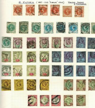 Gb Qv 1887 - 1892 Jubilee Stamps On 2 Album Pages Duplicated Shades Postmarks