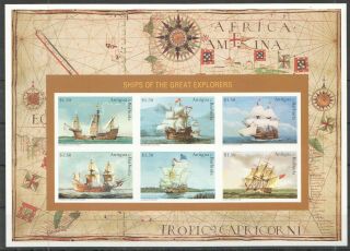 Bz100 Imperforate Antigua & Barbuda Ships Of The Great Explorers 1kb Mnh