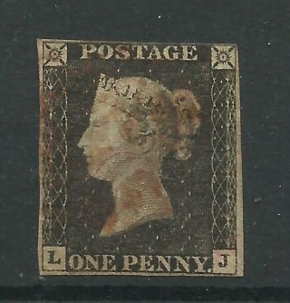 1840 Sg 2,  1d Black (lj) Stated Plate 1b,  Smudgy Red Mx,  Good.