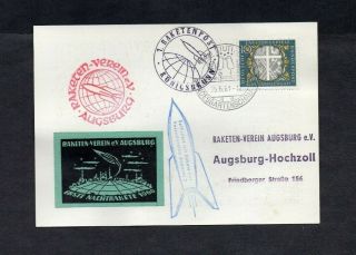 1961.  Rocket Post.  Illus P.  C.  Stuttgart - Augsburg.  Special Label & Cachets.