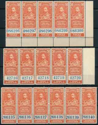 Canada 1930,  3 Values In Um/nh Full Gum,  Block X 5 & 6 Revenues Stamps.  B628