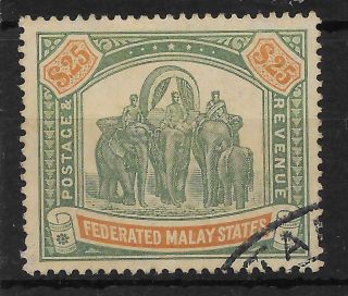 Malaya Fms Sg51 1909 $25 Green & Orange Fiscally