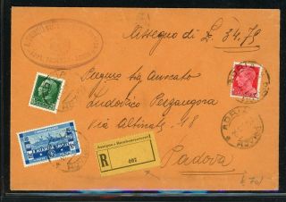 Italy Postal History Lot 791 1931 Reg 1.  70l Assegno Label Adria - Padova $$$