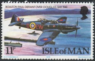 Boulton Paul Defiant Over Douglas Bay / Raf Aircraft Stamp (isle Of Man 1978)