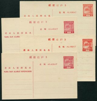 Malaysia (japanese Occ. ) 1944 4c Postal Stationery Card Gp.  3 X4 Shades