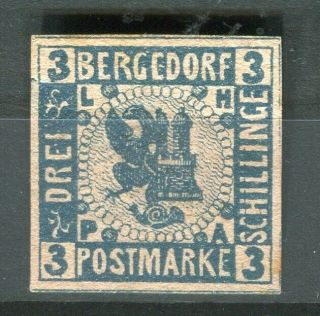German Bergedorf; 1850s Early Classic Imperf Issue Hinged 3s.  Value