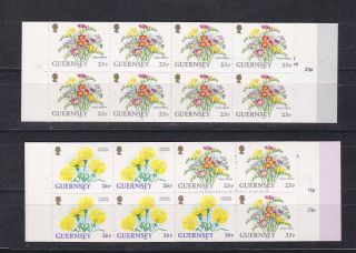 Guernsey 1992/6 Flowers,  Two Booklet Panes Of Eight,  Mnh B1152