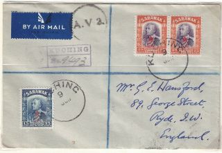 Sarawak 1947 Scarce AV2 Air Mail Registered Cover to the Isle of Wight 2