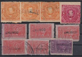 F - Ex8454 Mexico Revenue Stamps Lot.  1892 - 93.  Aduanas Custom,  Renta.