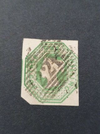 Gb Queen Victoria Sg 54 1s Pale Green Embossed Cut Square