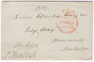 1835 Crown Early Envelope Franked Admiral Sir Charles Adam To Lady Airey