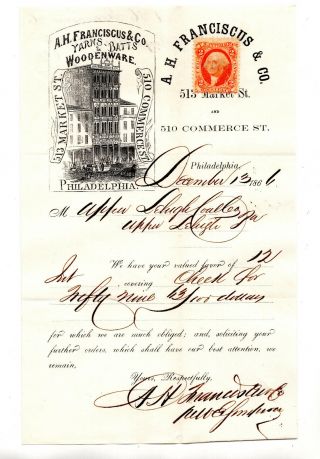 Us Revenue 2 Cents Stamp On Letterhead Philadelphia Pa Woodenware 1886 Id 1009
