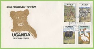 Uganda 1988 Tourism,  Wildlife Set On First Day Cover