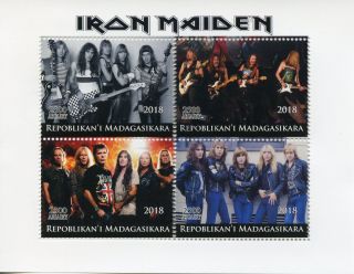 Madagascar 2018 Cto Iron Maiden Heavy Metal Band 4v M/s Music Guitars Stamps