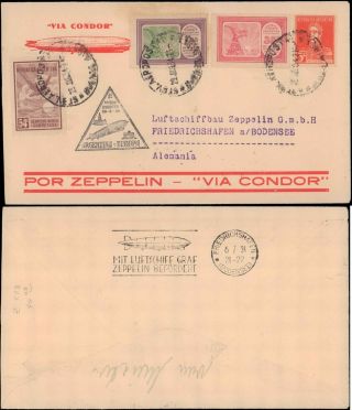 1934 Argentina Multi Stamp To Germany Via Condor Zeppelin Mail See Scan