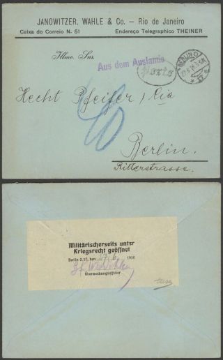 Argentina Wwi 1916 - Cover To Berlin Germany - Censor - Postage Due 30240/2