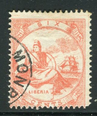 Liberia; 1860 Classic Early Issue Fine 6c.  Value