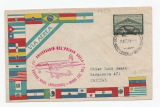 Argentina Old Cover 25th Anniversary Of 1st Flight Buenos Aires - Miami 1954