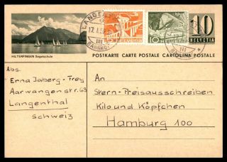 Switzerland 1959 Langenthal January 17th Uprated Card To Hamburg Germany
