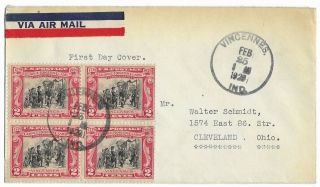 1929 Fdc,  651,  2c George Rogers Clark,  No Cachet,  Block Of 4 - 1st/2nd Day (3)