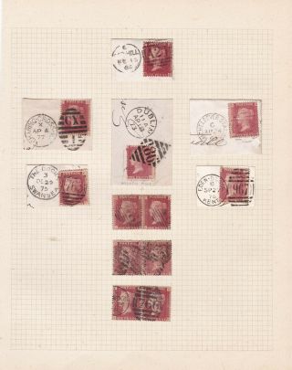 GB.  QV.  SG 43,  1d ROSE RED SELECTION.  VARIOUS PLATES.  ON PIECE/CDS. 3