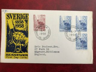 Sweden,  1958 Bessemer Set On Illustrated Fdc With Perf Varieties
