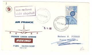 France 1968 Air France First Flight Cover Paris To Dusseldorf Boeing 727 Af764