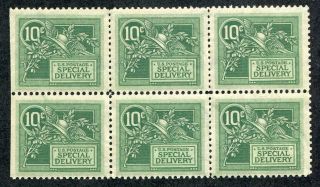 1908 U.  S.  Scott E7 Ten Cent Special Delivery Block Of 6 Stamp Never Hinged
