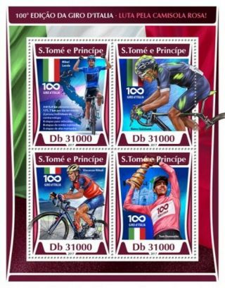 St Thomas - 2017 Giro On Stamps - 4 Stamp Sheet - St17320a