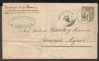 France To Argentina Folded Letter 1876 Bordeaux - Buenos Aires