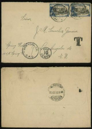 Chile 1923 Cover Ambulancia Tpo To Us Via Ny Postage Due 5th Conference